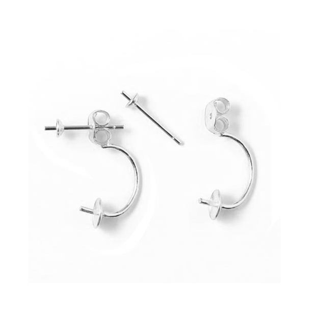 Earstuds with cup and peg for floating pearl effect, silver, 3x5x22mm. 2pcs