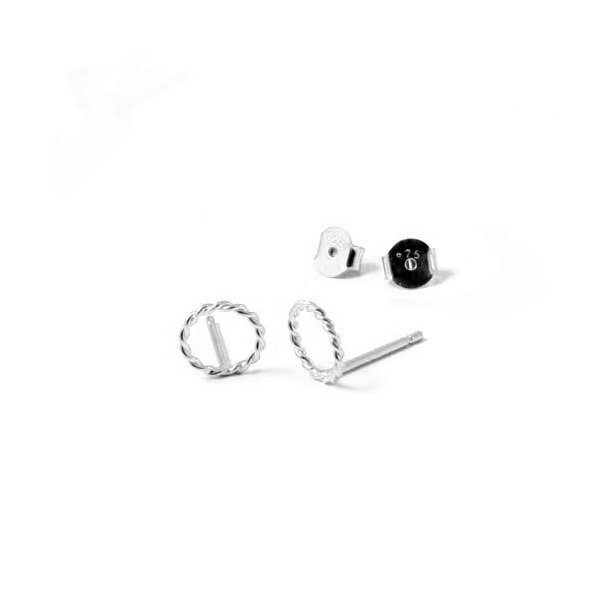Earstuds with twisted rings, silver, 8mm, 2pcs.