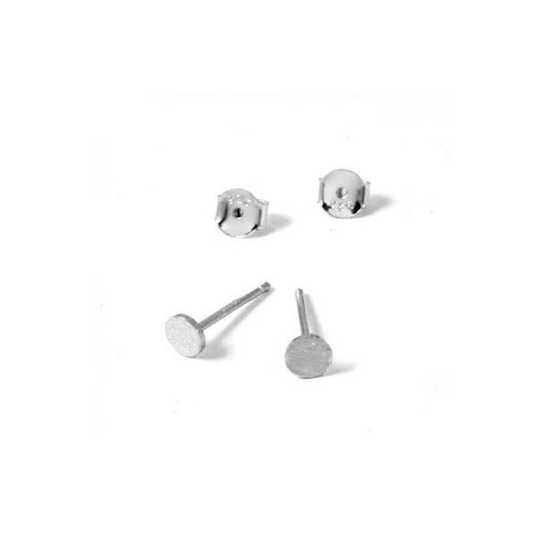 Earstuds with pad, brushed sterling silver, 12mm, long version, 4mm, 2pcs