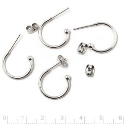 Ohrring, offene Bgel mit 3 mm Kugel, versilberter Stahl, 17x22mm, 4 Stk.