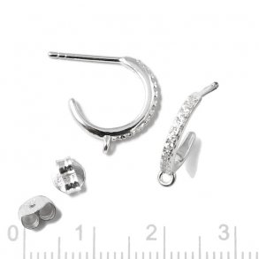 Earstuds, open arch with clear zircons and loop, silver, 13mm, 2pcs