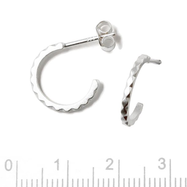 Earstuds, faceted open arch, silver, diameter 14mm, 2pcs