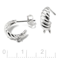 Ohrstecker, Boge mit 2 sen, gedrehtes Muster, Silber, 19x4,8 mm, 2 Stck