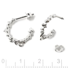 Ohrstecker, Sterlingsilber, uneben, rund mit geschlossene Öse, 15 mm, 2 Stk