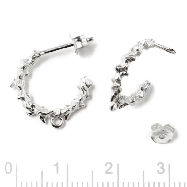 Earstuds, uneven open arch with closed loop, Sterling silver, 15mm, 2pcs