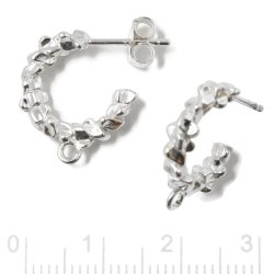 Earring, thick faceted, open bow with eye, silver, 18x19 mm, 2 pcs