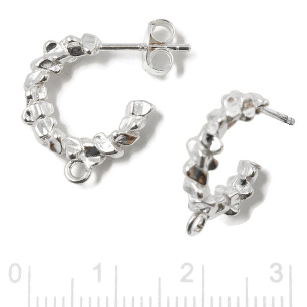 Earring, thick faceted, open bow with eye, silver, 18x19 mm, 2 pcs