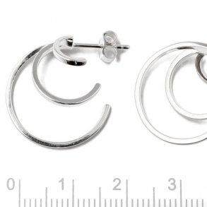Earstuds, triple open arcs, sterling silver, diameter 20mm, 2pcs