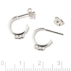 Ohrstekker, silber, rund, offen, mit 3 &Ouml;sen, 12x1,8 mm, 2 Stk