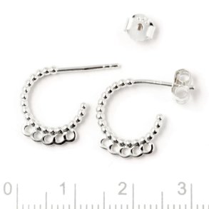 Earstuds, open rippled arch with 5 loops, silver, 13x2mm, 2pcs
