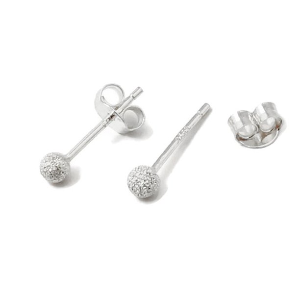 Earstuds with 3 mm stardust ball, Sterling silver, length 14 mm, 2pcs