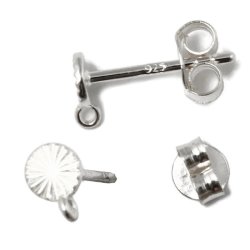 Ohrstecker mit 4 mm runde facettierte Platte und &Ouml;se, Silber, 2pcs