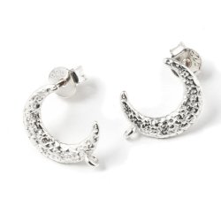 Ohrstecker, geh&auml;mmerter Halbmond mit &Ouml;se, 14x10 mm, Silber, 2 Stk.