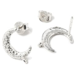 Ohrstecker, geh&auml;mmerter Halbmond mit &Ouml;se, 14x10 mm, Silber, 2 Stk.