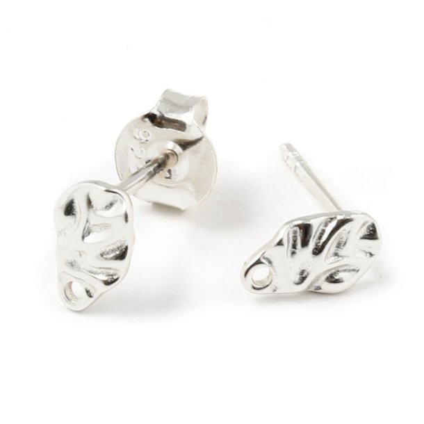 Ear stud, uneven surface pad with hole, 8x5 mm, silver, 2 pcs.