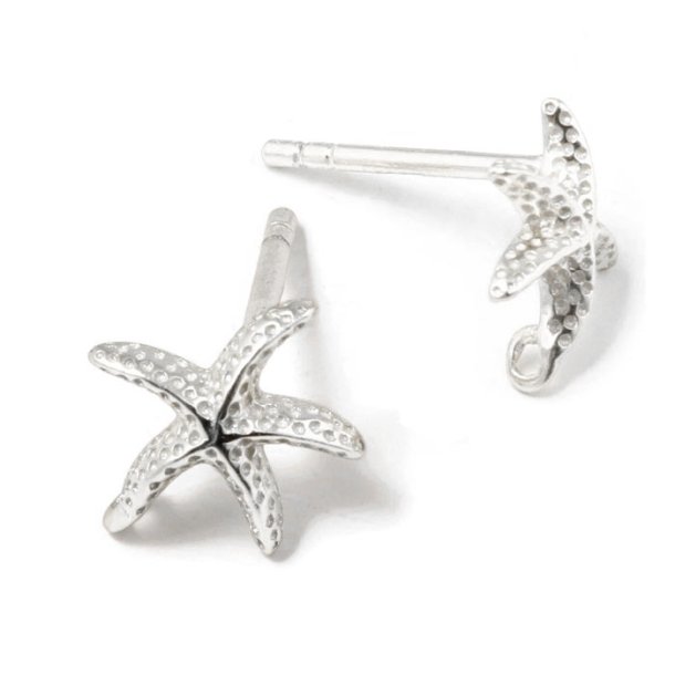 Ear stud, starfish with closed loop, 10x8,5 mm, sterling silver, 2 pcs.