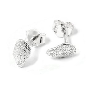 Ear stud, finely hammered pad with hole, 8x5 mm, silver, 2 pcs.