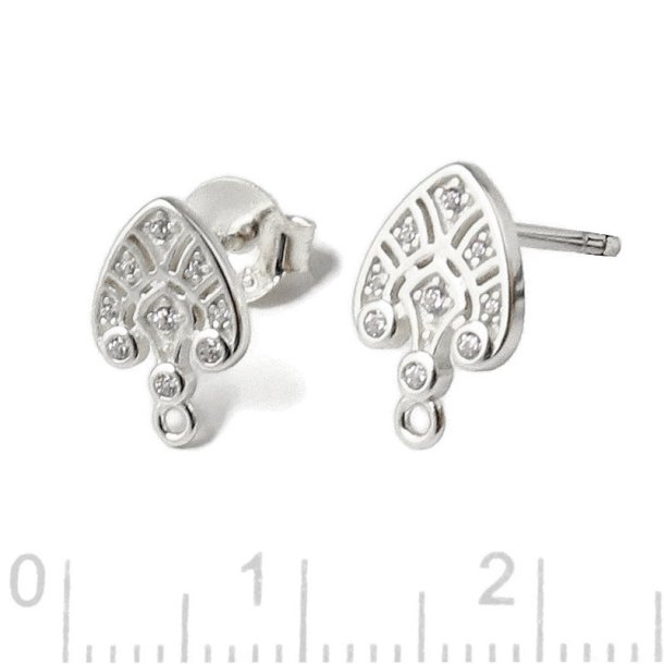 Ear stud with ornamentation, zirconia and eye, sterlingsilver, 11.5x7.8 mm, 2 pcs