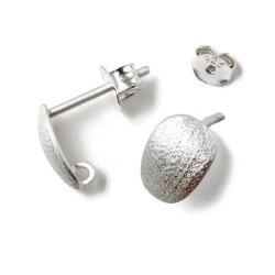 Ohrstecker mit geb&uuml;rstetem, gew&ouml;lbtem Oval mit &Ouml;se, Silber, 9x6,5 mm, 2 Stck