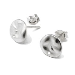 Ohrstecker, unebene M&uuml;nze mit Loch, matt, Sterlingsilber, 10x13 mm, 2 Stk.