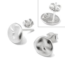 Ohrstecker, unebene M&uuml;nze mit &Ouml;se auf der R&uuml;ckseite, matt, silber, 10x13 mm, 2 Stk
