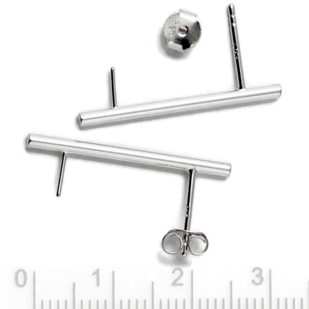 Earstuds, shiny round bar and peg for half-drilled beads, silver, 26x1.8mm, 2pcs.