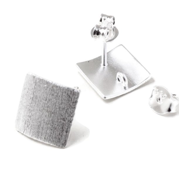 Earstuds, brushed square, Sterling silver, 10x10mm, 2pcs.