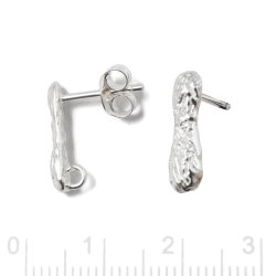 Earstud, rustic, elongated with eyelet, silver, 15x4.5mm, 2 pcs