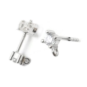 Earstuds with crystal and loop, Sterling silver, 14x4,5mm, 2pcs.