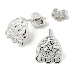 Ear stud, uneven triangle with 3-loops, silver, 9x8,5 mm, 2 pcs