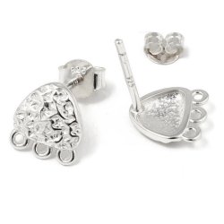 Ohrstecker, unebene Dreieck mit 3 &Ouml;sen, Silber, 9x8,5 mm, 2 Stck