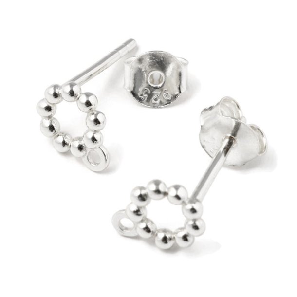 Stud earrings, polished, flower ring with eye, silver, 12x6 mm, 2 pcs