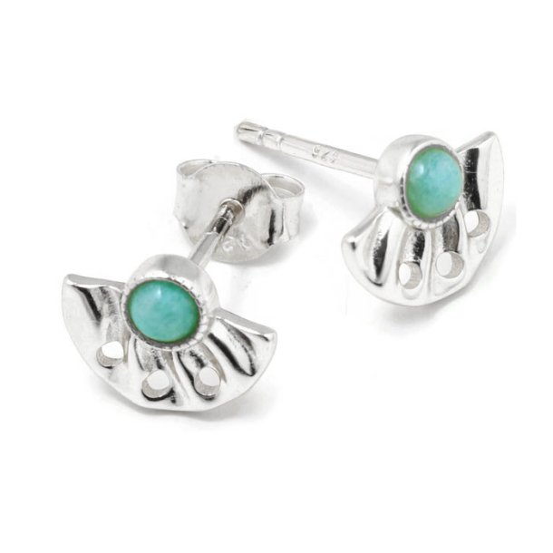 Ear studs, fan with Amazonite and 3-eyes, sterling silver, 10x7,5 mm, 2 pcs