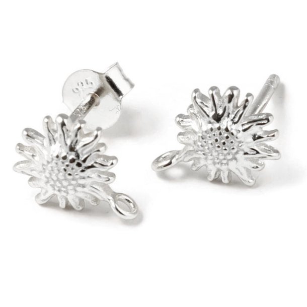 Earstuds, flower with loop, sterling silver, 10x8 mm, 2 pcs