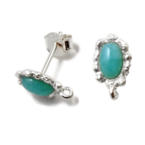 Earstuds with Amazonite, Sterling silver, 11,5x7x14mm, 2pcs.