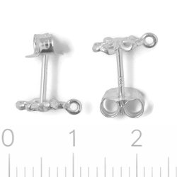 Open flower stud earrings with loop, sterling silver, 10x7.4 mm, 2 pcs