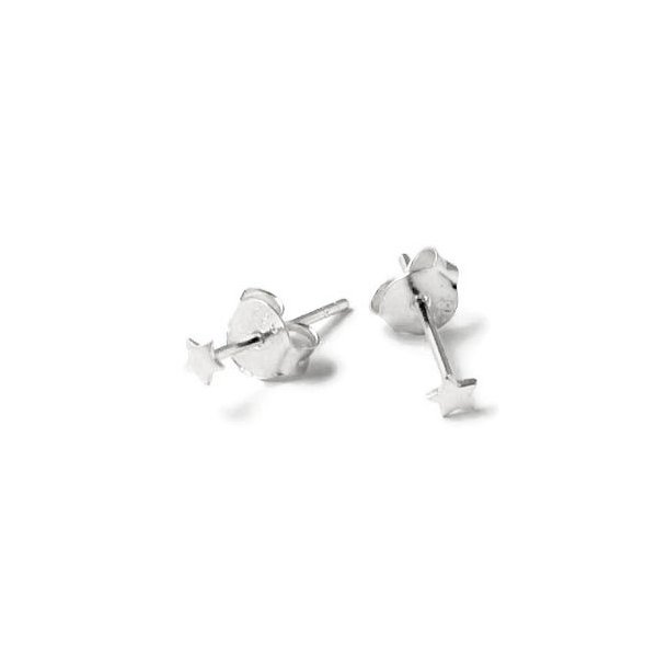 Earstuds with little star, shiny silver, width 4mm, length 12 mm, incl. earnuts , 2pcs