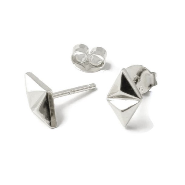 Earstuds, double triangle, Sterling silver, 13x9x5mm, 2pcs