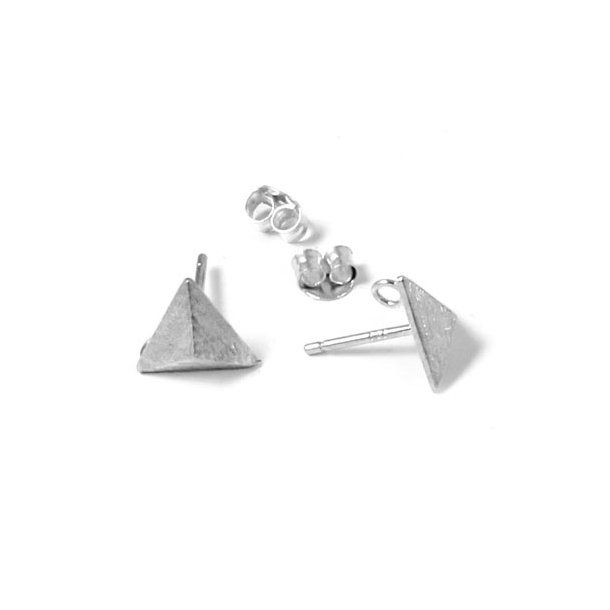 Earstuds, brushed triangle stud and eye, Sterling silver, 9mm, 2pcs.