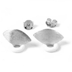 Ohrstecker, gebogenes geb&uuml;rstetes Blatt mit &Ouml;se, geb&uuml;rstet, Silber, 13,5x7 mm, 2 Stk.