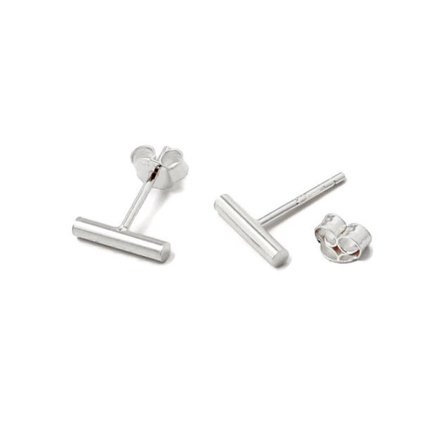 Earstuds, shiny, round cross bar, Sterling silver, 10x2mm, 2pcs