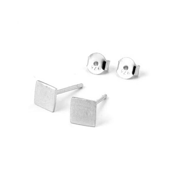Earstuds, brushed square, Sterling silver, 5.5x5.5mm, 2pcs.