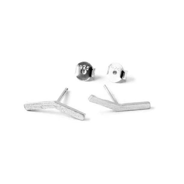 Earstuds, brushed, bent rod, Sterling silver, 15x1.5mm, 2pcs.