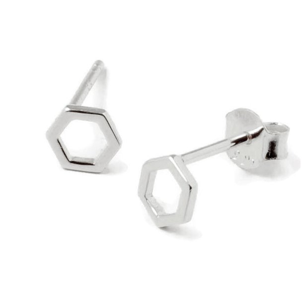 Earstuds, hexagon outline, Sterling silver, 12x5mm, 2pcs