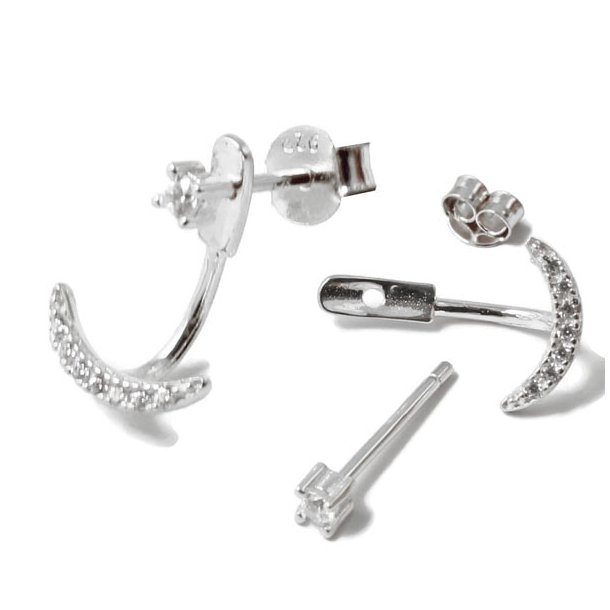 Earstuds with anchor and cubic zirkonia, Sterling silver, 13x9mm, 2pcs.