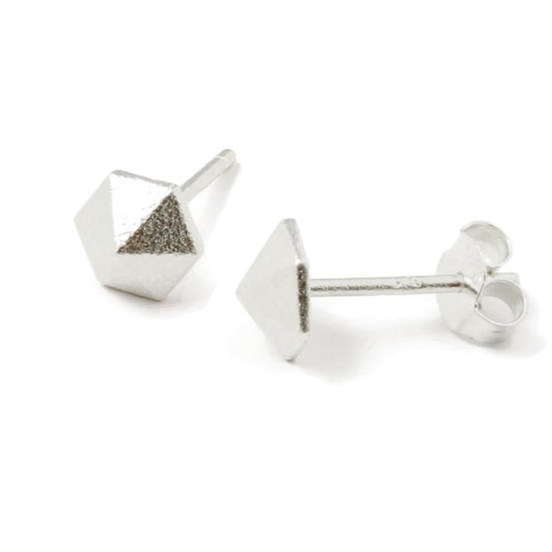 Earstuds, pointy hexagon, Sterling silver, 14x6mm, 2pcs