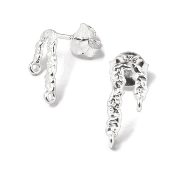 Ear studs, coral branches with eyelets, hammered, 14x6 mm, silver, 2 pcs.