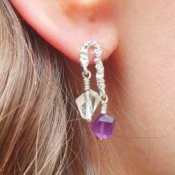 Ohrstecker, Korallenzweige mit 2 sen, gehmmert, 14x6 mm, Silber, 2 Stck.