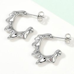 Earrings, open hoop with a melted look, stainless steel, 23x19mm, 2 pcs