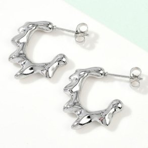 Earrings, open hoop with a melted look, stainless steel, 23x19mm, 2 pcs